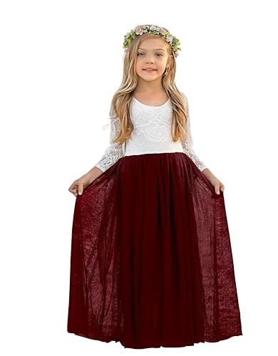 Flower Girl Dress Long Sleeve First Communion Dress Lace/Tulle Toddler Dresses for Wedding Bridesmaid Garden Party