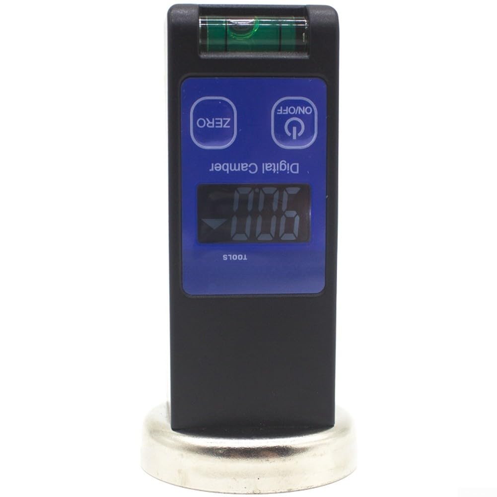 Strumento di calibrazione digitale con display LCD e bolla di livello per allineamento accurato delle ruote in garage o in pista