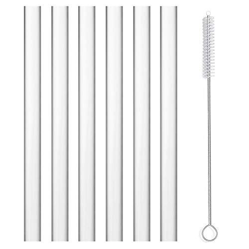 ALINK Extra Wide Reusable Clear Silicone Boba/Bubble Tea Straws, 14mm X 10" Larger Opening Flexible Smoothie Straws, Pack of 6 with Cleaning Brush