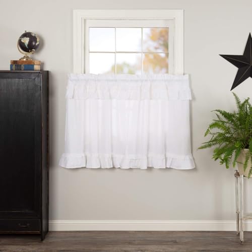 VHC-Brands-4-Pieces-Muslin-Ruffled-Bleached-White-Tier-Curtains-4-Panels-L36xW36 VHC Brands 4 Pieces Muslin Ruffled Bleached White Tier Curtains 4 Panels L36xW36