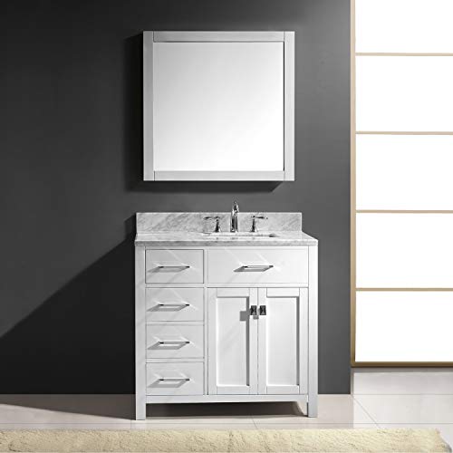 Virtu Usa Caroline Parkway 36 Inch Single Sink Bathroom Vanity Set In White W/Square Undermount Sink, Italian Carrara White Marble Countertop, No Faucet, 1 Mirror - Ms-2136L-Wmsq-Wh #TOP1