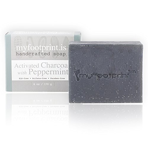 Activated Charcoal & Therapeutic Peppermint Oil 6oz Face Soap or Body Soap, Amazing Cleanser for Acne and Pimples (Pack of 1)
