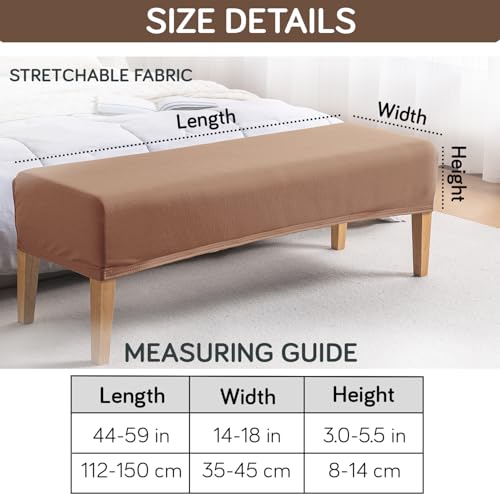Image of HOKIPO 'SereneSolids' 140 GSM Elastic Stretchable Dining Bench Cover, Dark Camel (AR-6245-DCML)