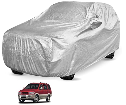 Image of Auto Hub Waterproof Car Cover Compatible with Chevrolet Tavera with Mirror Pocket, Soft Cotton Lining, Waterproof Tavera Car Cover- Metallic Silver