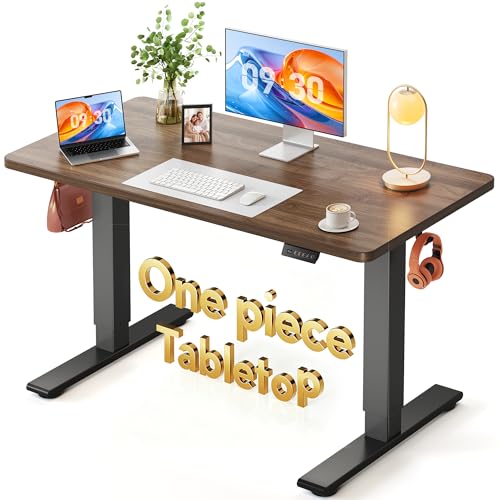 Image of FEZIBO One-Piece Standing Desk, 48 inchx24 inch Seamless Tabletop Electric Height Adjustable for Home Office, Study Rooms & Multi-Device Workstations, Black Walnut