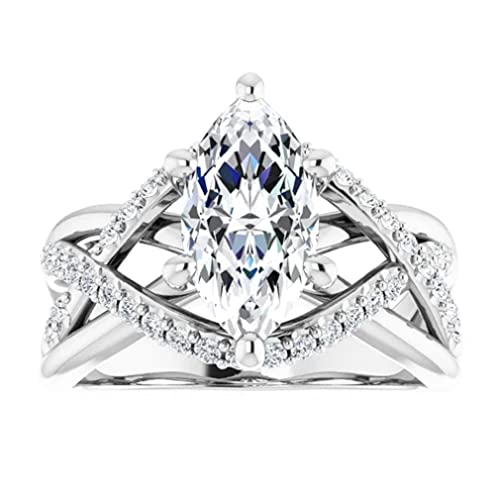 JEWELERYIUM 2 CT Marquise Cut Colorless Moissanite Engagement Ring, Wedding/Bridal Ring Set, Solitaire Halo Style, Solid Sterling Silver Vintage Antique Anniversary Promise Ring Gifts for Her2