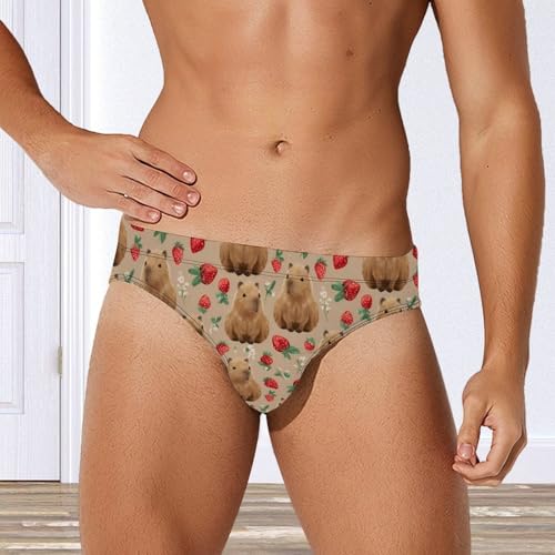 Cute Capybara with Strawberry Men's Swim Briefs Low Waist Bikini Swimsuit Underwear Beach Swimwear4