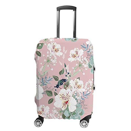 Housse pour Bagages de Voyage contre les Rayures : Valise Ours Blanc Fond Rose