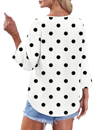 Image of OFEEFAN Button Down Shirts for Women 3 /4 Length Sleeve Tops V Neck Blouses Business Casual Outfits Loose Fit