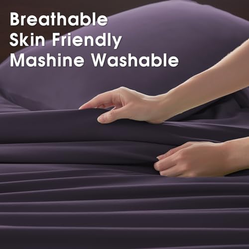 Image of Cal King 4 Piece Sheet Set - Comfy Breathable & Cooling Bed Sheets Set, Soft and Wrinkle Free, Deep Pockets, Easy & Secure Fit, Hotel Luxury Bedding - Oeko-Tex - Purple