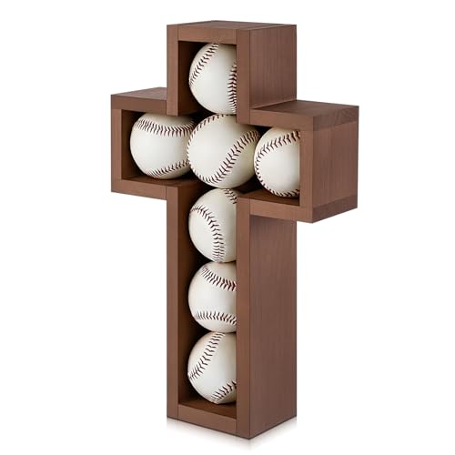 Image of Teenyyou Baseball Holder for 7 Balls, Walnut Wall Display Wooden Shadow Box