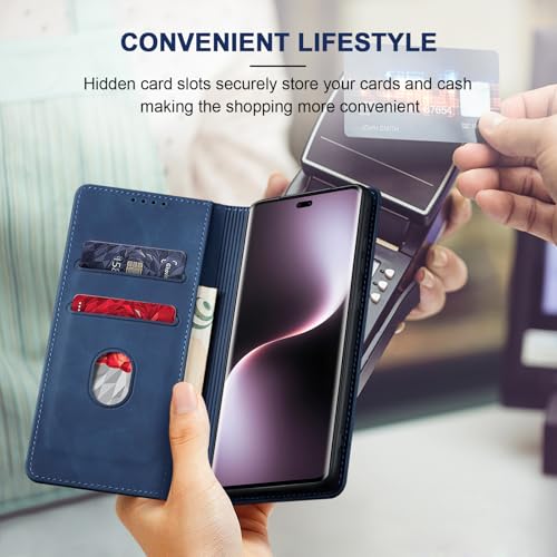 Image of Jasonyu Case for Honor Magic 7 Lite 5G Leather Wallet Flip Cover with Card Holder,Kickstand, Magnetic Closure,TPU Shockproof Phone Case (Blue)