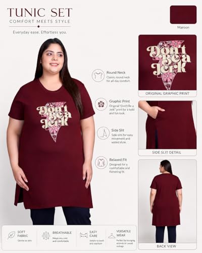 Image of In Love Women's Printed Cotton Plus Size Longline T-Shirt with Pockets | Cotton fabric - soft longline T-shirt with easy plus-size fit