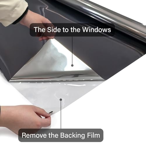 Kromapolis One Way Window Privacy Film Reflective Mirror Home Window Tint, Daytime Privacy Heat Control Anti UV Glass Tinting Static Cling (Black-Silver, 45.2 x 78.7 inch)