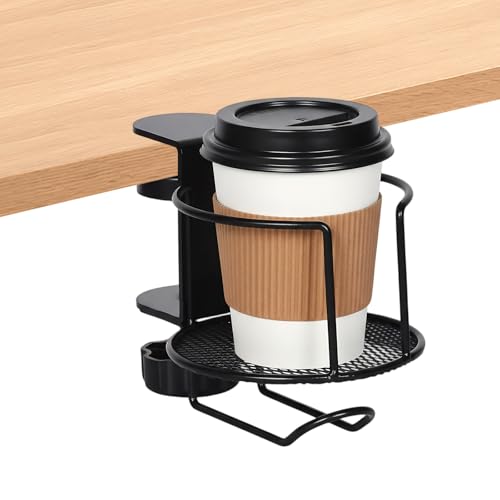 Soporte Vaso Escritorio Duradero, Antifugas Soporte Taza Escritorio, Portabebidas de Mesa Fácil de Instalar, Portavasos de Mesa Colgante Ajustable, Portavasos de Oficina para Agua Bebidas Café (Negro)