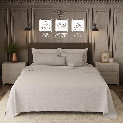 Image of BOUTIQUE LIVING Platinum Pulse Manchester 100% Cotton 800 TC Grey Ethnic Print King Bedding Set