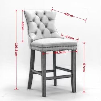 Luxury Velvet Bar Stools Set of 4 Kitchen Breakfast Barstools with Wooden Legs for Bar Counter (4, Beige)