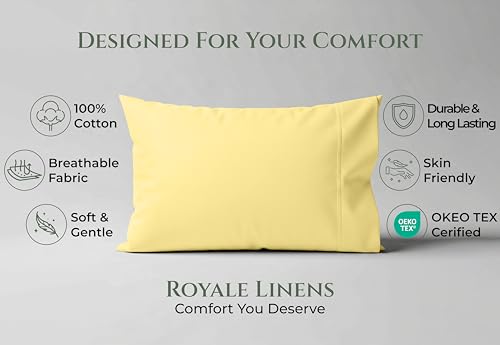 Image of Royale Linens 100% Cotton Pillow Cases Queen Size Set of 2 - Percale Pillowcase - Yellow Pillow Cases Super Soft Cooling & Breathable Hotel Cotton Pillowcases, Fits Queen Pillows (20 inchx30 inch, Yellow)