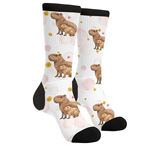 Image of Jedenkuku Pink Cute Capybara Animal Mother'S Day Novelty Fun Crew Socks Fashion Comfortable Men'S And Women'S Socks