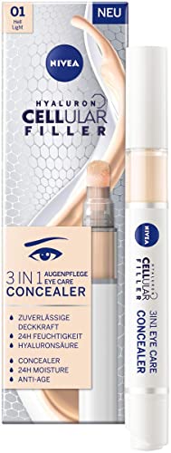 NIVEA Hyaluron Cellular Filler 3IN1 Augenpflege Concealer Hell (4 ml), Anti-Age Concealer mit Hyaluron, Abdeckstift für Augenringe, Rötungen und Pickel
