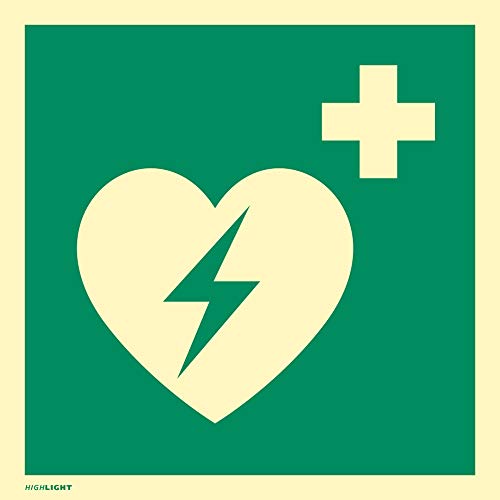 Preisvergleich Produktbild Hinweisschild auf einen Defibrillator (AED Automatisierter externer Defibrillator) PVC HIGHLIGHT 20 x 20cm gemäß ASR A 1.3 / BGV A8 / DIN 4844