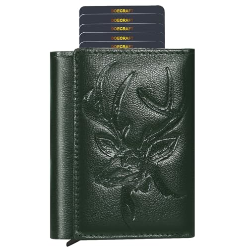 Image of Men's Genuine Leather RFID Wallet | Premium Slim Red Wallet for Men with Deer 3D Print | 8 Card Slots Secure and Durable | Casual Stylish | Formal & Gifting Use, Golden (Green)