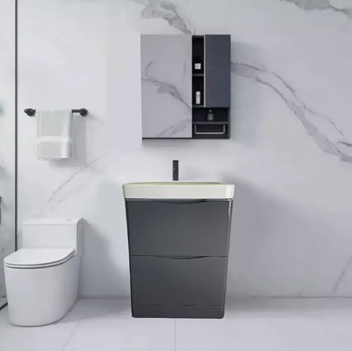 dirty pro tools Bathroom Vanity Unit with Basin Fully Assembled High Gloss Grey Cloakroom Sink Unit Floor Mounted Two Doors (600mm Vanity and Basin)