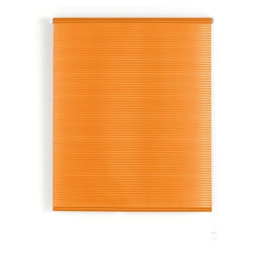 Blindecor Iris | Estor enrollable Traslúcido Rayado | Naranja | 140x180 cm (ancho x alto) | Tamaño de la tela 137x175 ( ancho x alto )