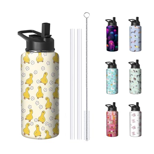 18oz Duck Water Bottle with Handle and Flip Straw, Sports Stainless Steel Insulated Cup Travel Coffee Mug Tumbler, Birthday Mothers Day Chritmas Gifts for Women