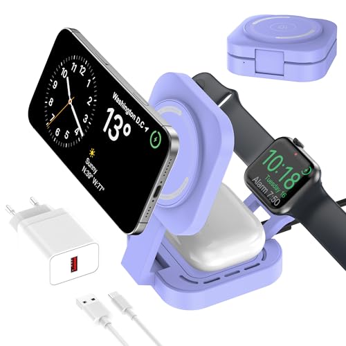 Chargeur induction 3 en 1 pour iPhone 15 14 AirPods Apple Watch avec adaptateur inclus