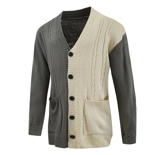 Cambkatl Men's Color Block Patchwork Cardigan Sweaters Button Down V Neck Casual Long Sleeve Knitted Fall Winter Outerwear