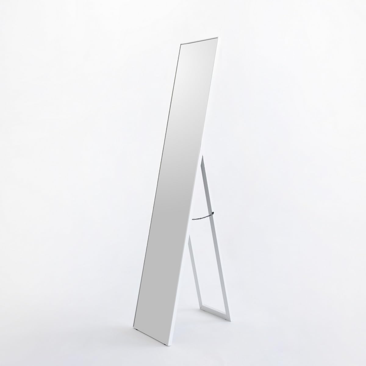 LOLAhome - Espejo de pie de Cuerpo Entero con Marco de Madera Blanco de 151x31 cm. Pie Plegable para Colgar en la Pared. Ideal para vestidores y dormitorios. Moderno, Minimalista, Ligero y Estable.