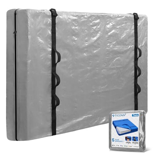 TICONN Mattress Bags for Moving, Heavy Duty Twin Mattress Cover Storage Bag with Full-Around Handle and Adjustable Buckles (Gray, Twin) Gray Twin