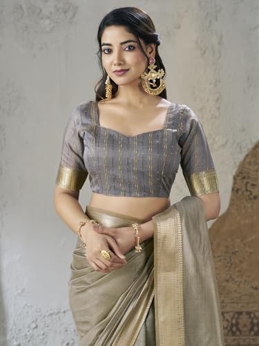 Image of Satrani Women's Shimmer Silk Weaving & Sequins Work Saree with Unstitched Blouse Piece