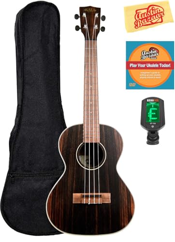 Kala KA-EBY-T Striped Ebony Tenor Ukulele Bundle with Gig Bag, Tuner, Austin Bazaar Instructional DVD, and Polishing Cloth