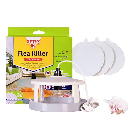 Zero In Flea Killer. Mains-Powered, Poison-Free Treatment. Targets Bedding and Carpets Over a 10 m Radius, White