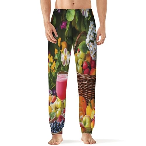 Flowers Fruits Men's Pajamas Pants Lightweight Sleep Lounge Pant Pjs Bottoms Casual Sleepwear
