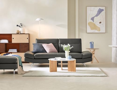 Image of Fabrique Swanky Leatherette 3 Seater Sofa Set with Puffy Luxury Dark Grey | Stylish Home Office & Living Room Furniture | Lightweight Design with Durable Stainless Steel Legs