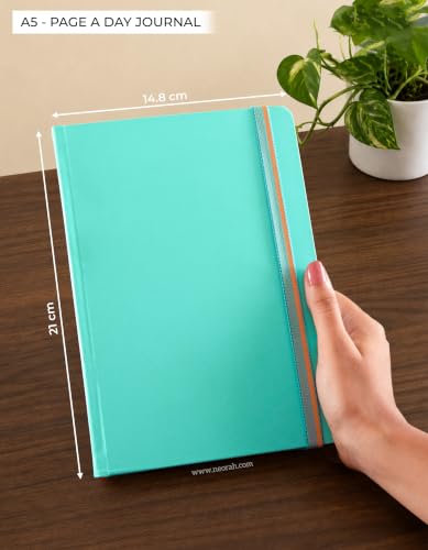 Image of NEORAH -A5 PLAIN | 368 Pages - 110 Gsm |PAGE A DAY JOURNAL (21x14.8 cm)-Hardcover Unruled Notebook |Back Pocket |3 Silk Book Mark - Completely HANDMADE for Journaling,writing- TEAL