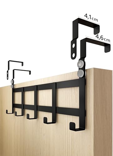 4smile Perchero de puerta 4,1 cm + 4,6 cm negro - perchero de puerta de acero inoxidable, colgador de entrada Türhakenleiste