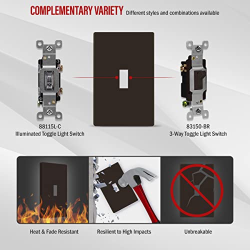Image of ENERLITES Screwless Toggle Switch Wall Plate, Child Safe Light Switch Cover, Standard Size 1-Gang 4.68 inch x 2.93 inch, Unbreakable Polycarbonate Thermoplastic, UL Listed, SI8811-BR, Glossy, Brown