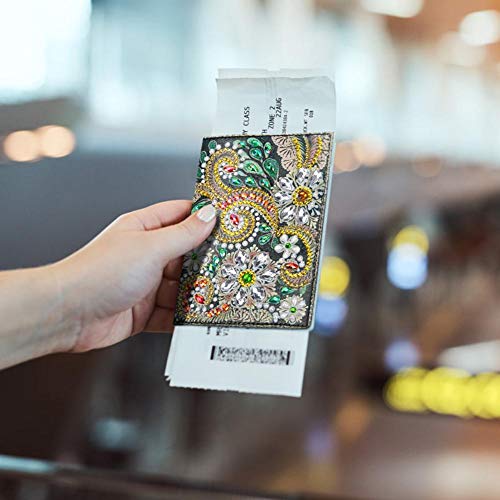 Capa protetora para passaporte com pintura de diamante DIY 5D especial em formato de diamante PU cou