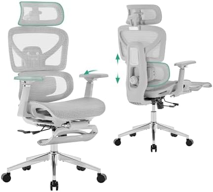 Ergonomic Office Chair with Footrest - 5-Level Adjustable Lumbar ...