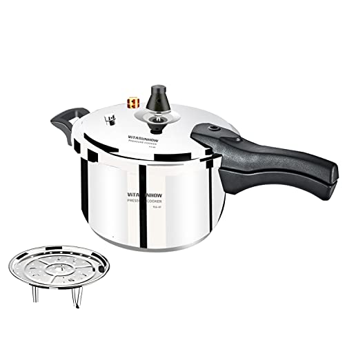 VITASUNHOW Stainless Steel Pressure Cooker with Steamer Basket, Faster Cooking and Safety Pressure Release (7-Liter)