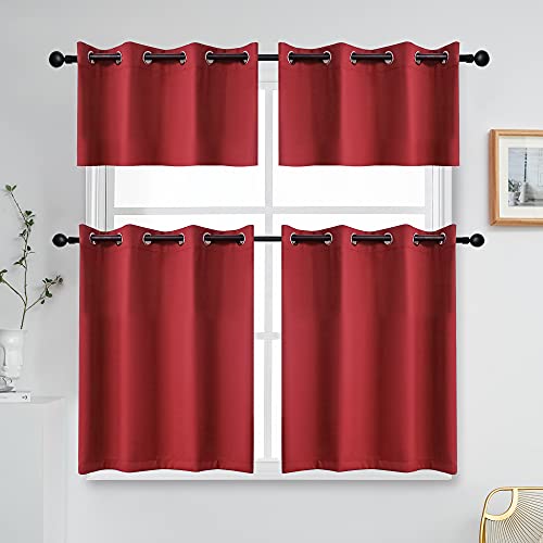Ygo Solid Grommet Top Blackout Curtain Valance - Window Treatment For Living Room Short Straight Drape Valance Set Of 2 Panels (52 X 18 Inch, Red) #TOP4