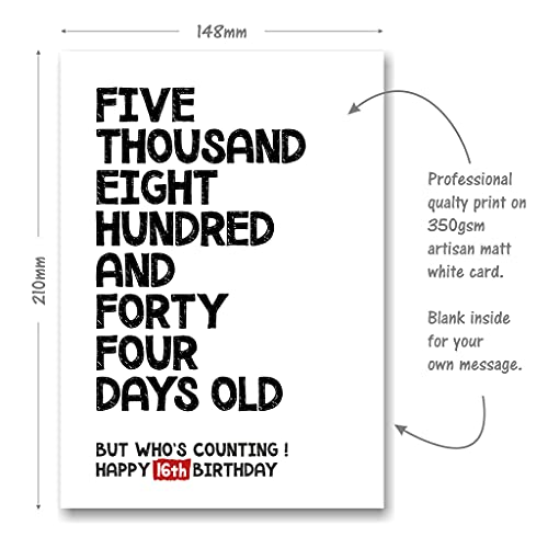 Funny 16th Birthday Card - 5844 Days Old But Who's Counting - Image 2