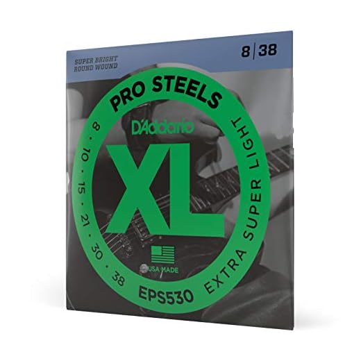 D'Addario Cuerdas para Guitarra - ProSteels Cuerdas para Guitarra Eléctrica - Round Wound - Brighter, Crunchier, Increased Sustain - EPS530 - Extra-Super Light, 8-38