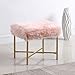 HomePop Faux Fur Square Stool with Metal Legs, Pink