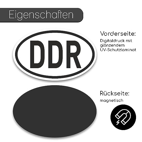 DDR Magnet Länderkennzeichen DDR Abzeichen Schwarz Weiß - 145 x 90 mm - leicht anbringen und Wieder abnehmen I PKW LKW Wohnmobil Moped Motorrad Auto - kfz730