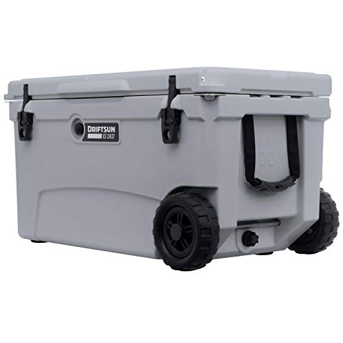 Driftsun 70 Quart Wheeled Ice Chest, Heavy Duty, High Performance Commercial Grade Insulated Rolling Cooler, Grey #TOP1